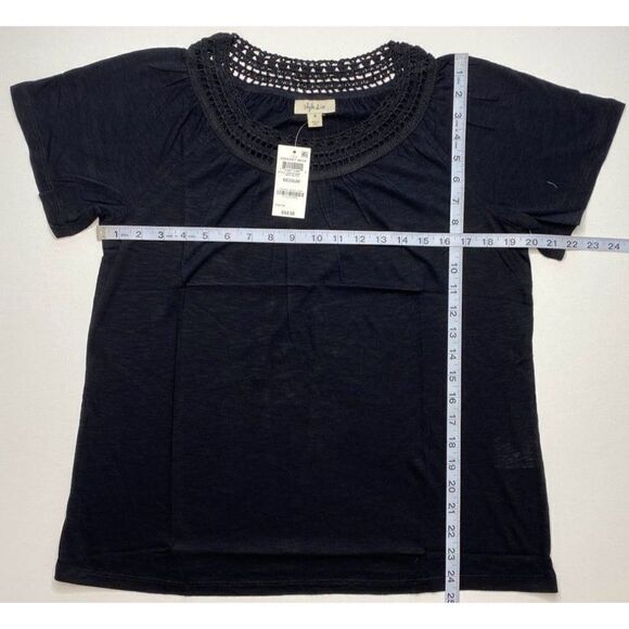 Style & Co Black Crochet Neck T‎ Shirt Sz Medium NEW - Picture 3 of 6